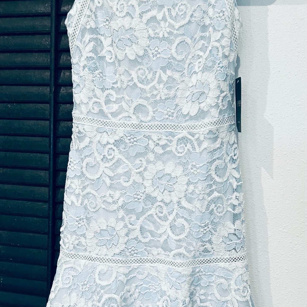 NWT  women’s Ralph Lauren lace/ice blue tiered dress.